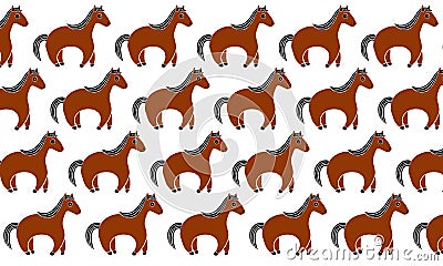 Pattern of stylized horse illustrations. White background. Printmaking style. Cartoon Illustration