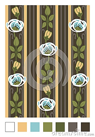 Pattern of stylized rose hips and stripes.Vertical repeating floral ornament in art nouveau style Stock Photo