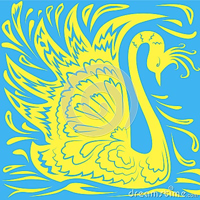 Pattern stylized yellow swan on a blue background Vector Illustration