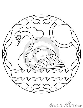 Pattern with swan. Illustration with a swan. Mandala with an animal. Swan in a circular frame Vector Illustration