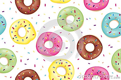 Pattern of sweet colorful donuts Vector Illustration