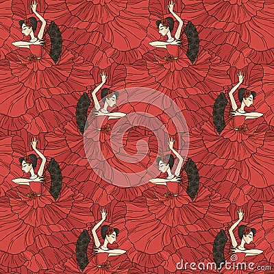 Pattern with tango and flamenco dancers. Vector Illustration