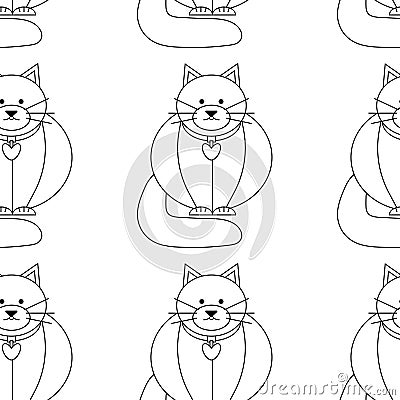 Pattern on the theme of animals. Square pattern with a cat. Vector linear illustration Vector Illustration