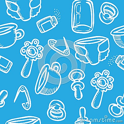 Pattern of the things a newborn baby boy Vector Illustration