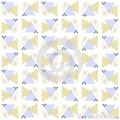 Pattern triangles from points of gold and triangles violet both strips and pluses Vector Illustration