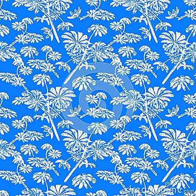 Pattern with tropical trees and leaves Vector Illustration