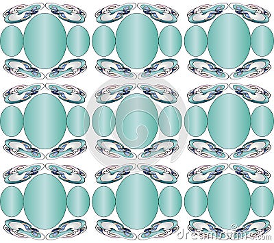 Pattern of turquoise ovals and fantasy elements Vector Illustration