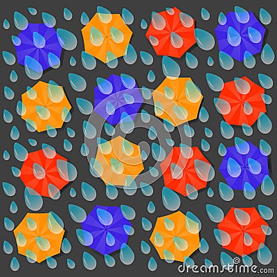 Pattern with umbrellas in the rain Vector Illustration