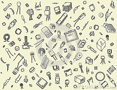 Pattern with various electronic components Stock Photo