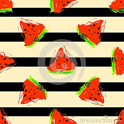 Pattern vector illustration watermelon on light yellow background with black stripes Vector Illustration