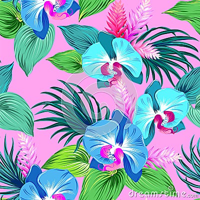 Pattern with vector orchids. Vector Illustration