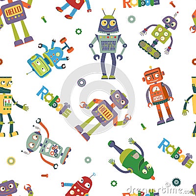 Pattern of vector robots in cartoon style Vector Illustration