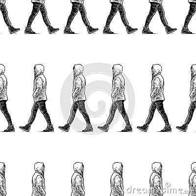 Pattern walking persons in the hoods Vector Illustration