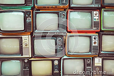 Pattern wall of pile colorful retro television Stock Photo