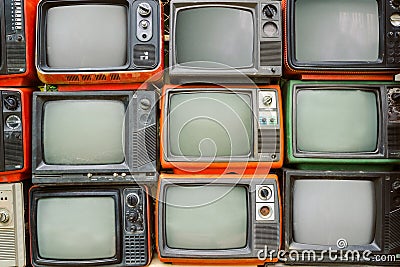 Pattern wall of pile colorful retro television TV Stock Photo
