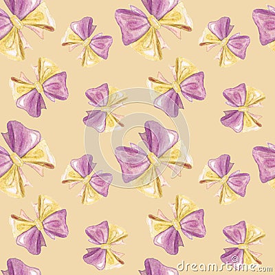 Pattern, watercolor, Bows on beige background Stock Photo