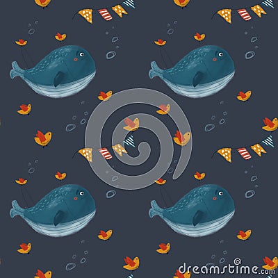 Pattern with whale Stock Photo