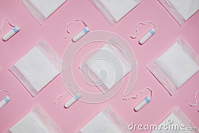 Pattern with white sanitary cotton pads Stock Photo
