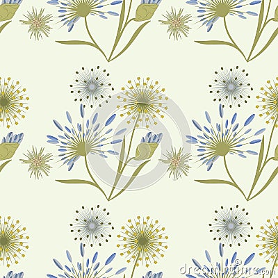 Pattern wildflowers gentle beige blue on a light background art creative Stock Photo