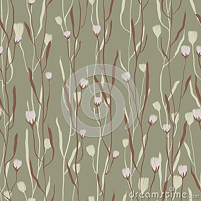 Pattern wildflowers, seamless botanical illustration. Cartoon Illustration