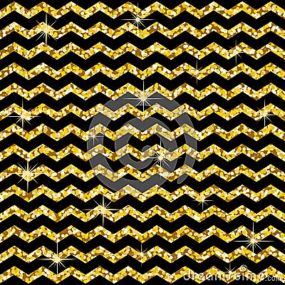 Pattern in zigzag. Classic chevron gold glitter pattern. Golden circles. Abstract geometric texture. Retro Vintage decoration. Des Vector Illustration