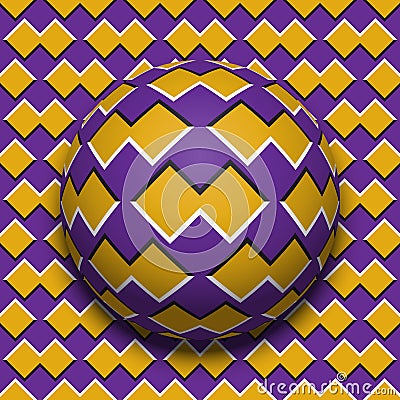 Patterned ball rolling along the same surface. Abstract vector optical illusion illustration. Motion background Vector Illustration