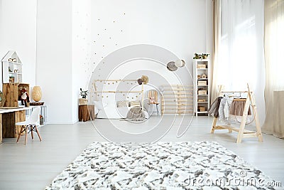 Spacious multifunctional girl`s room Stock Photo