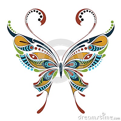 Patterned colored butterfly. African / indian / totem / tattoo design Vector Illustration