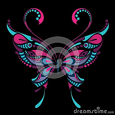 Patterned colored butterfly. African / indian / totem / tattoo design Vector Illustration