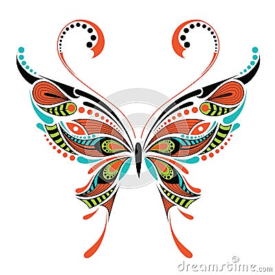 Patterned colored butterfly. African / indian / totem / tattoo design Vector Illustration