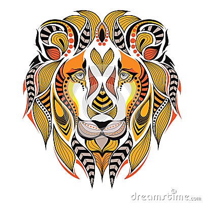 Patterned colored head of a lion. Vector Illustration