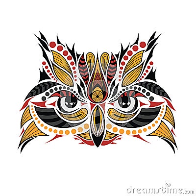 Patterned colored head of the owl. Vector Illustration