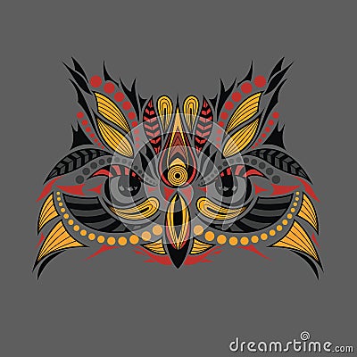 Patterned colored head of the owl. African / indian / totem / tattoo design. It may be used for design of a t-shirt, bag, postcard Vector Illustration