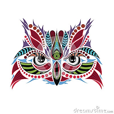 Patterned colored head of the owl. African / indian / totem / tattoo design Vector Illustration