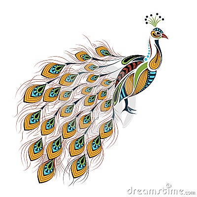 Patterned colored peacock. African / indian / totem / tattoo design Vector Illustration