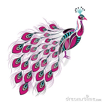 Patterned colored peacock. African / indian / totem / tattoo design Vector Illustration