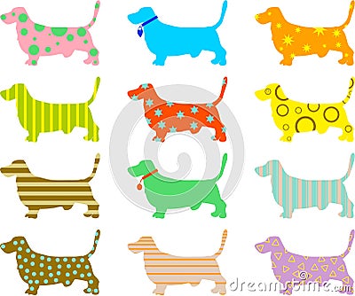 Patterned hound dogs Vector Illustration