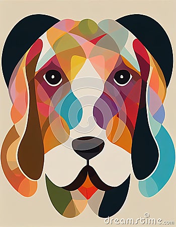 Patterned multicolor portrait of a dog. A simple illustration. AI-generated Cartoon Illustration