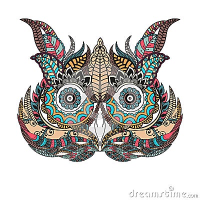 Patterned owl on the grunge background. African, indian, totem, tattoo design. It may be used for design of a shirt, bag Vector Illustration