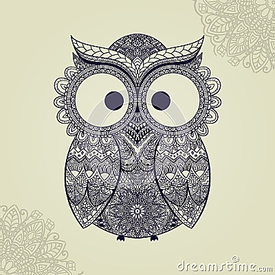 Patterned owl on the ornamental mandala background. African/indian/totem/tattoo design. It may be used for design of a t Stock Photo