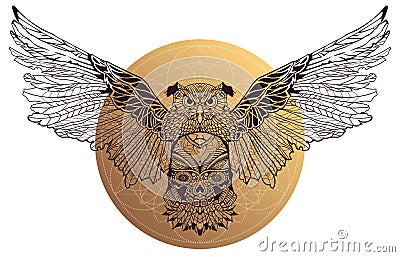 Patterned owl on white background Stock Photo