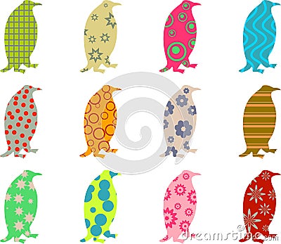 Patterned penguins Stock Photo