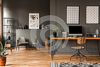 Grey home office interior Stock Photo