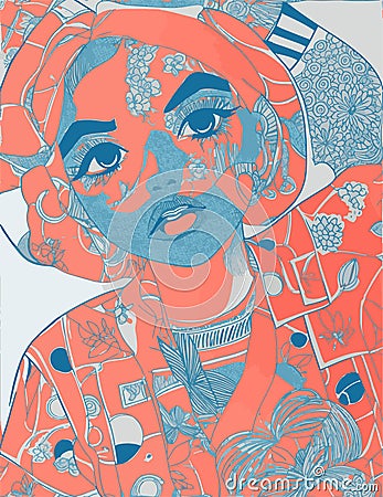 Patterned risograph printsà¸¡ Abstract portraits on people, fashion Stock Photo