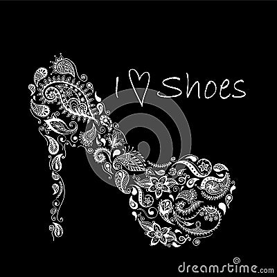 Patterned shoes. Batik, doodle, zentangle design. It may be used for design of a t-shirt, bag, postcard and poster Vector Illustration