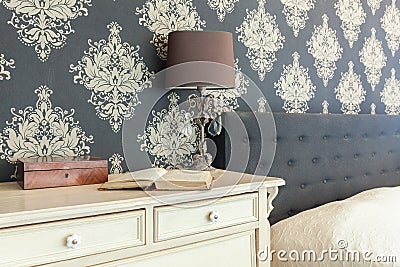 Patterned wallpaper in retro interior Stock Photo