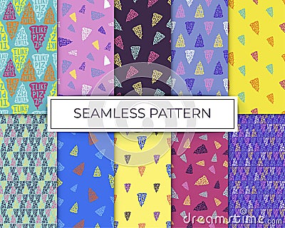 I like pizza backgraund set seamless patterns pastel colors Vector Illustration