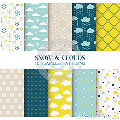 10 Patterns - Snow and Clouds Vector Illustration