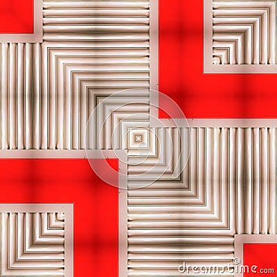 patterns and square format repeating design grey shutters on a red wall Stock Photo