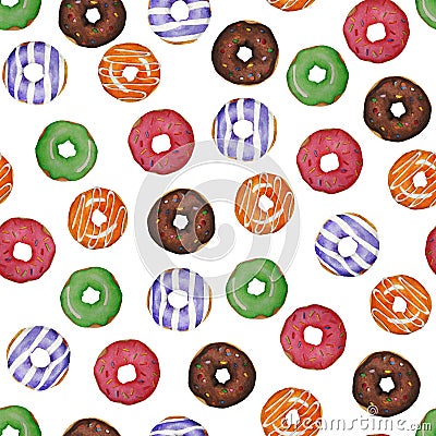 Pattetrn. Watercolor colored donuts. Stock Photo